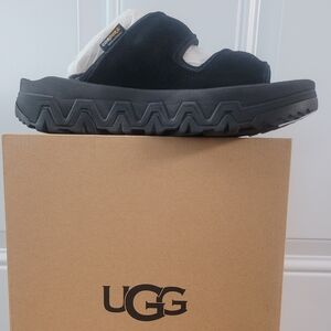 UGG Black Suade Captrail Platform Slides